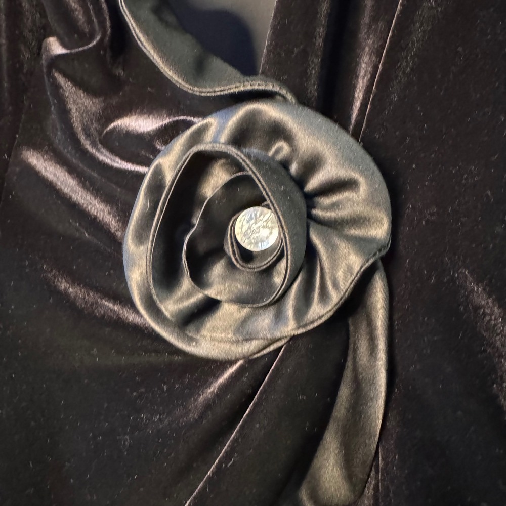 Alex Evenings Black Velvet Rhinestone Flower Formal‎ Jacket Womens Small - Picture 3 of 7